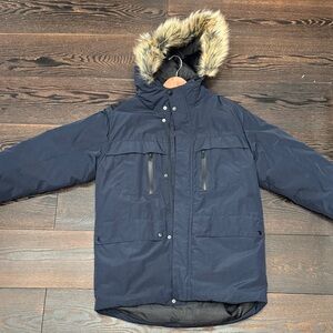 Boys Navy Parka with Faux Fur Hood